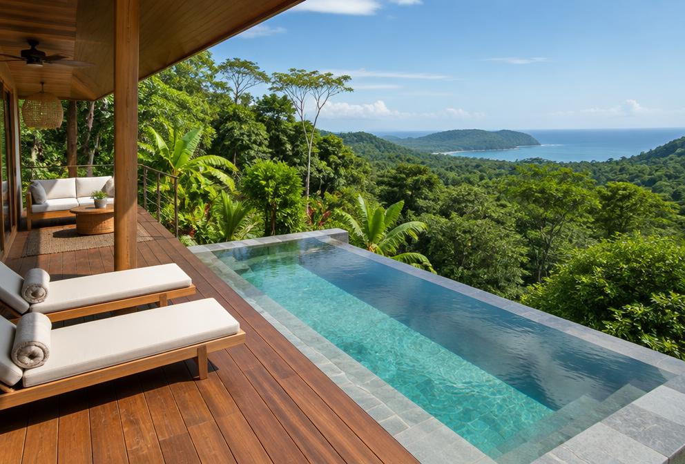 Illustration of a Costa Rica rainforest villa with a plunge pool